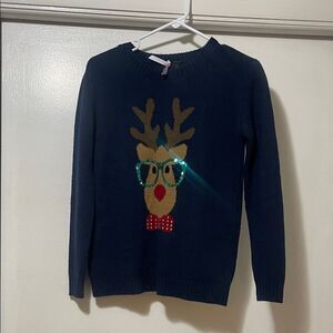 Navy Reindeer Sweater with sequins glasses size extra small